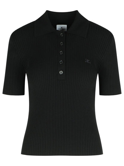 Courreges Black Viscose Blend Polo Shirt Women by Luosophy