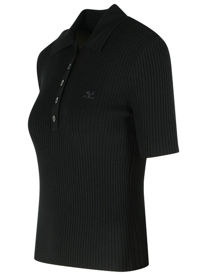 Courreges Black Viscose Blend Polo Shirt Women by Luosophy