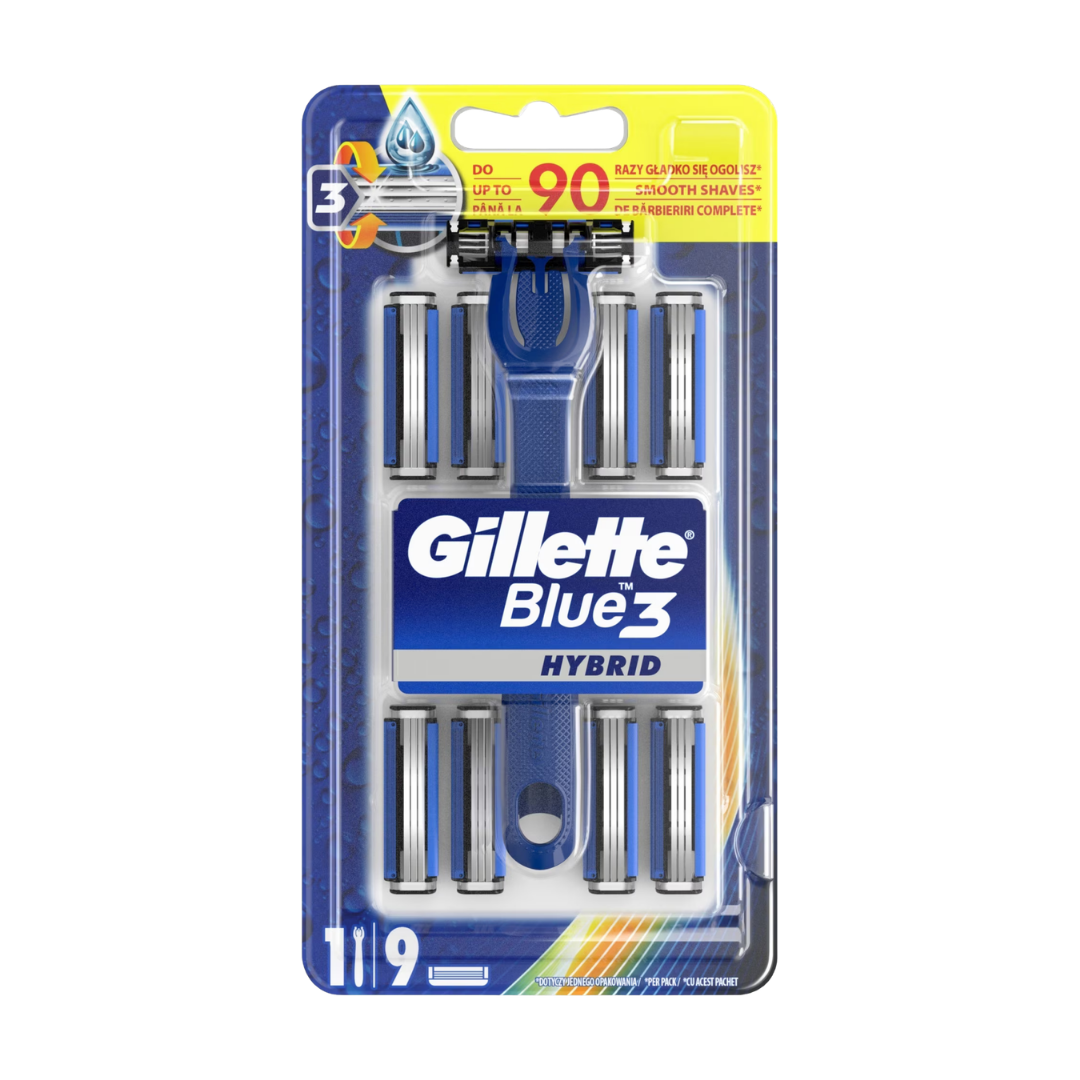 Gillette Blue3 Hybrid Razor for Men (1 Handle + 9 Cartridges)  DestGlow