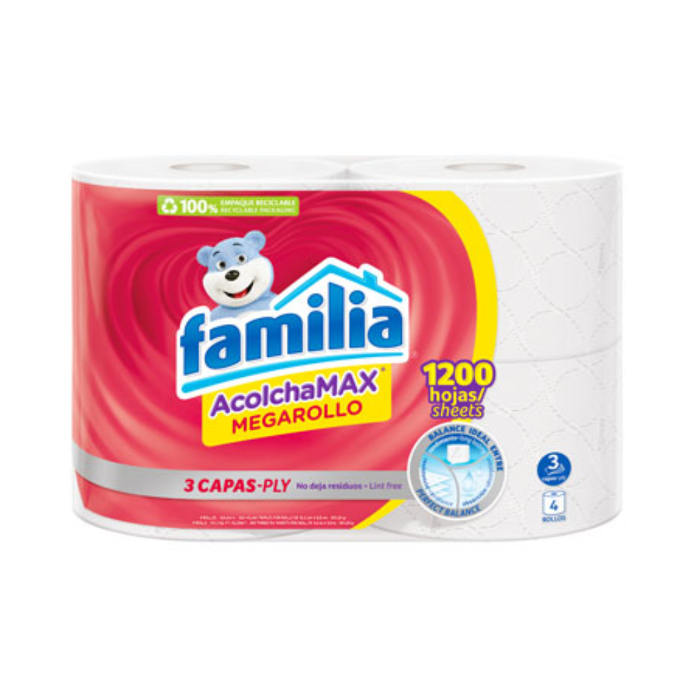 Familia AcolchaMAX Megarollo Toilet Paper 4 Rolls (3 Ply) by Farmacias Savia