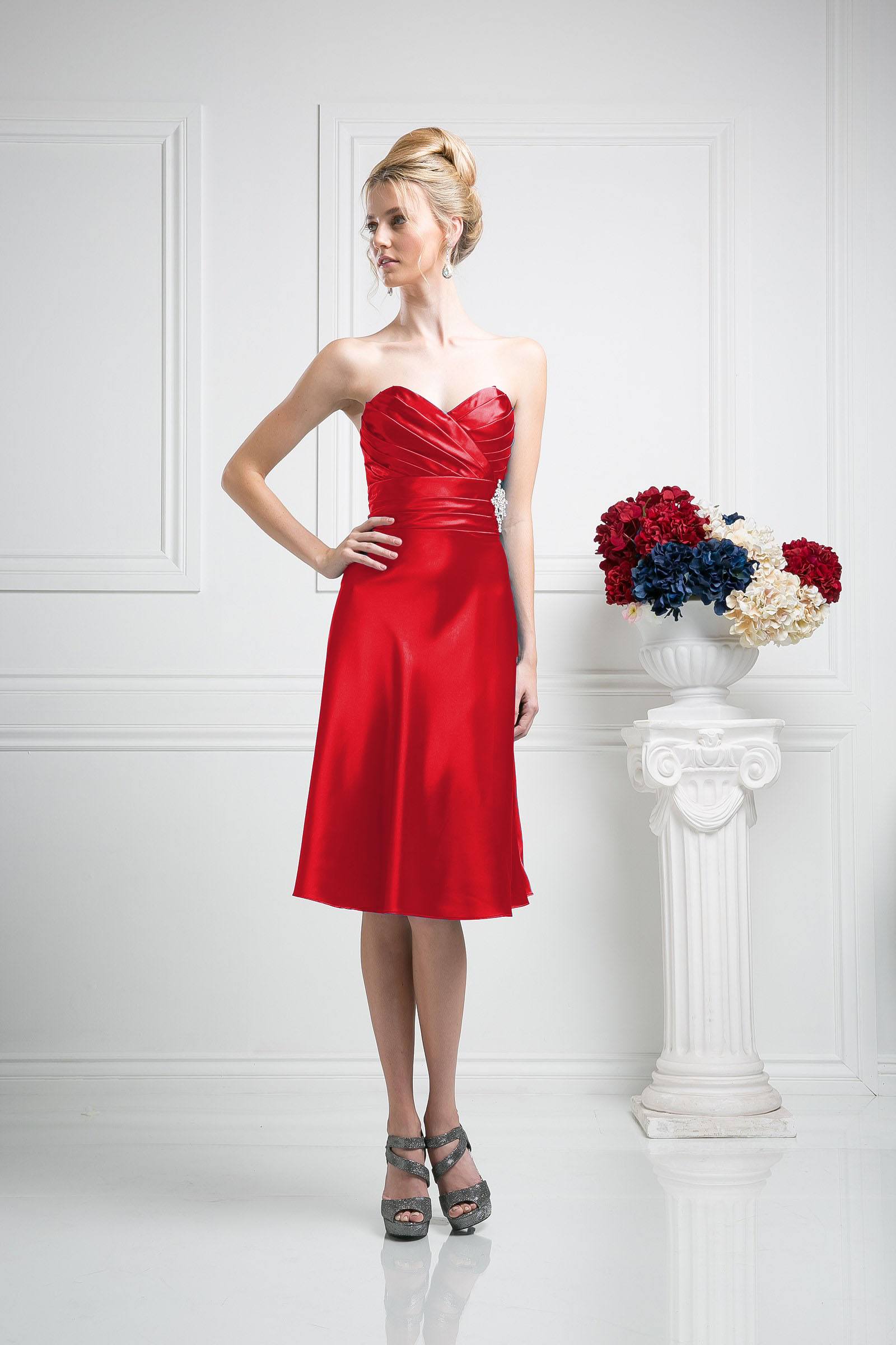 CLEARANCE - Cinderella Divine 7703 Strapless Satin Knee Length Dress (Size 3XL) by DiscountDressShop