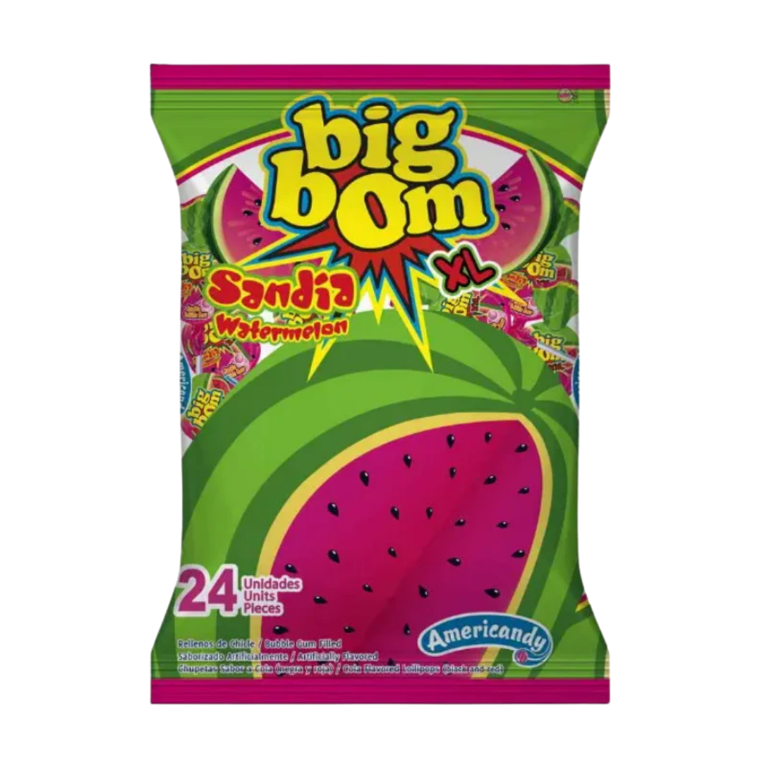 Big Bom XL Watermelon Bubblegum Lollipops (24ct) by Farmacias Savia