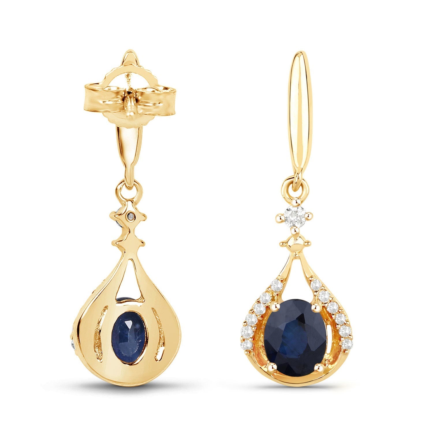 0.86 Carat Genuine Blue Sapphire and White Diamond 14K Yellow Gold Earrings  DestGlow