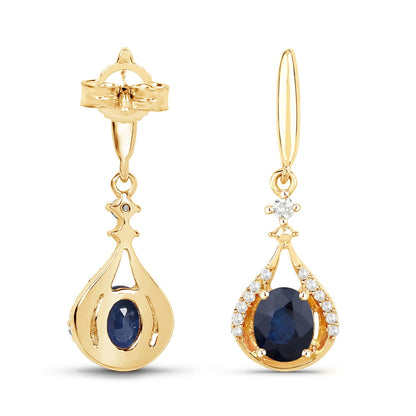 0.86 Carat Genuine Blue Sapphire and White Diamond 14K Yellow Gold Earrings  DestGlow