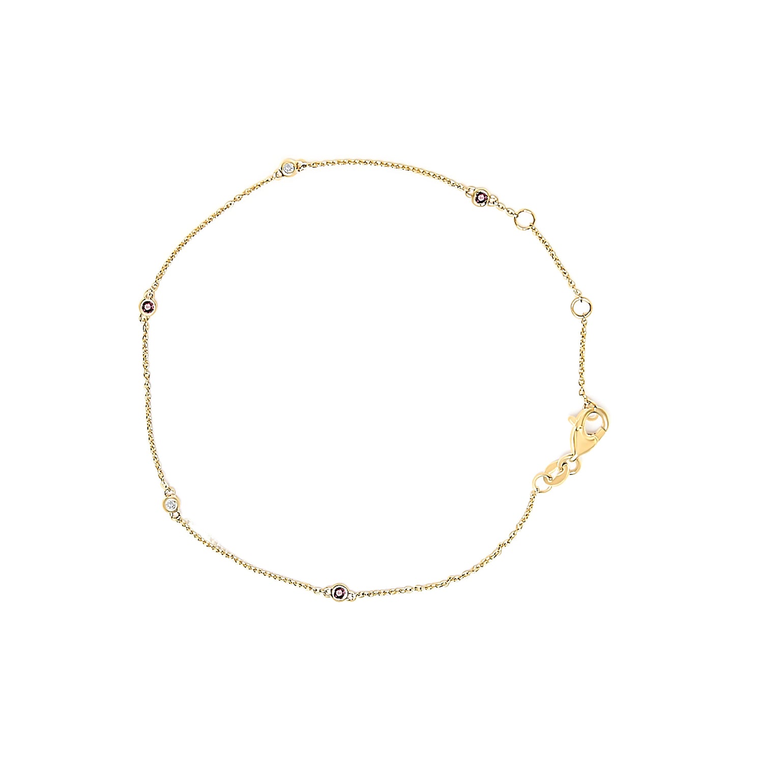 14K Yellow Gold Alternating Red Ruby and White Diamond Bezel Station Chain Bracelet (I-J Color, SI2-I1 Clarity) - 7.5" Inches by Bids.com