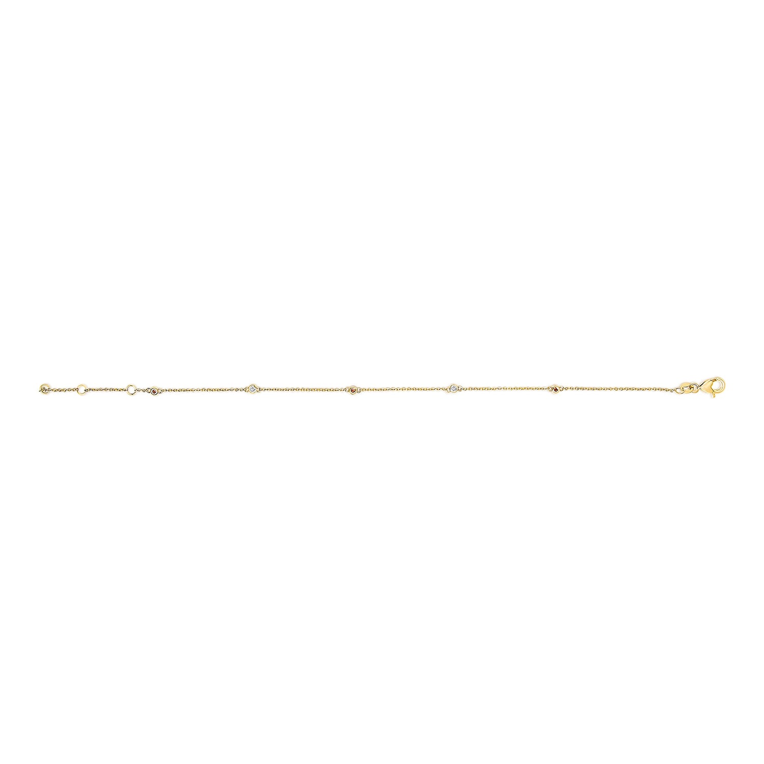 14K Yellow Gold Alternating Red Ruby and White Diamond Bezel Station Chain Bracelet (I-J Color, SI2-I1 Clarity) - 7.5" Inches by Bids.com