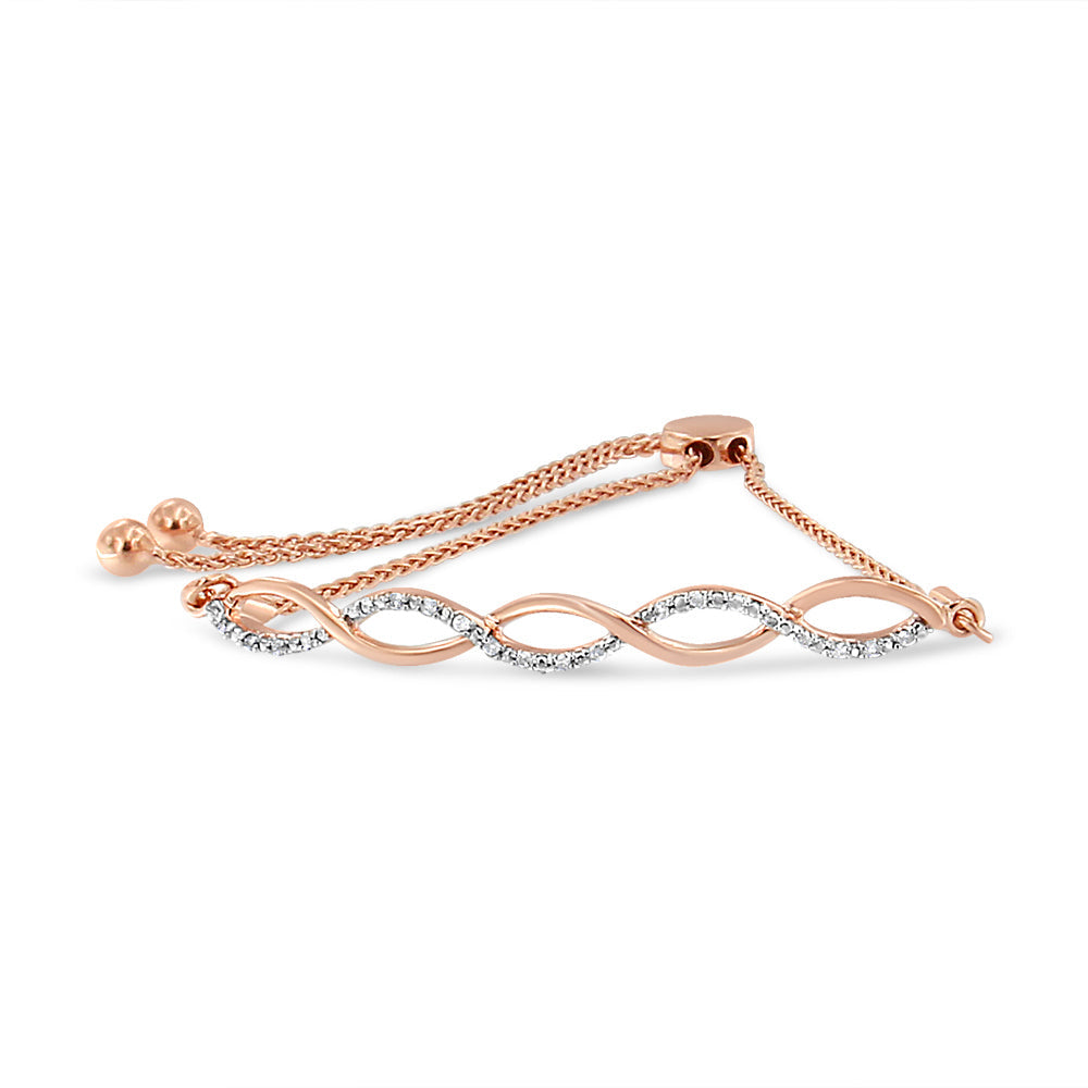 14K Rose Gold Plated .925 Sterling Silver 1/10 cttw Diamond Infinity Twist 4â€-10â€ Adjustable Bolo Bracelet (I-J Color, I2-I3 Clarity)  DestGlow