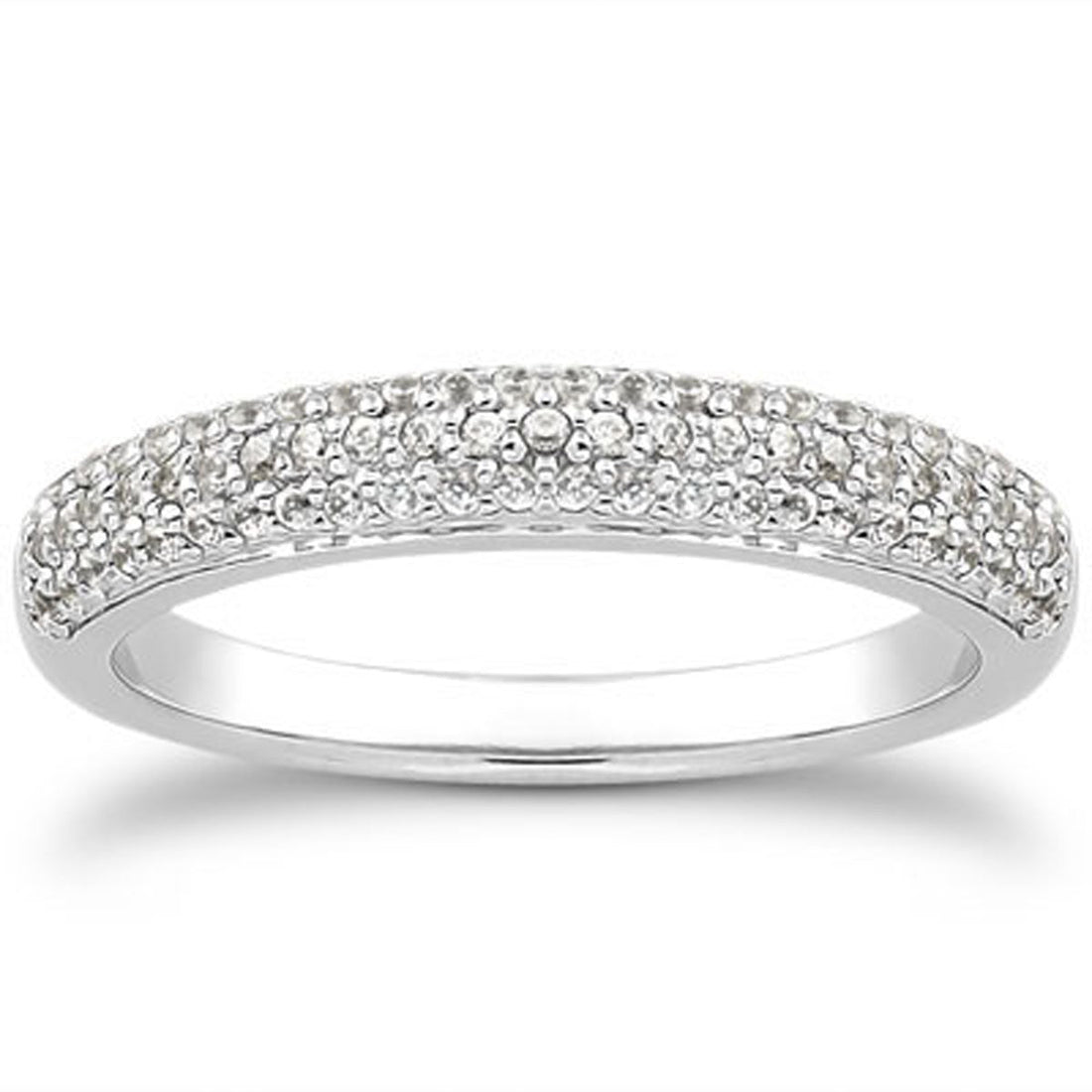 14k White Gold Triple Multi-Row Micro- Pave Diamond Wedding Ring Band by Bids.com