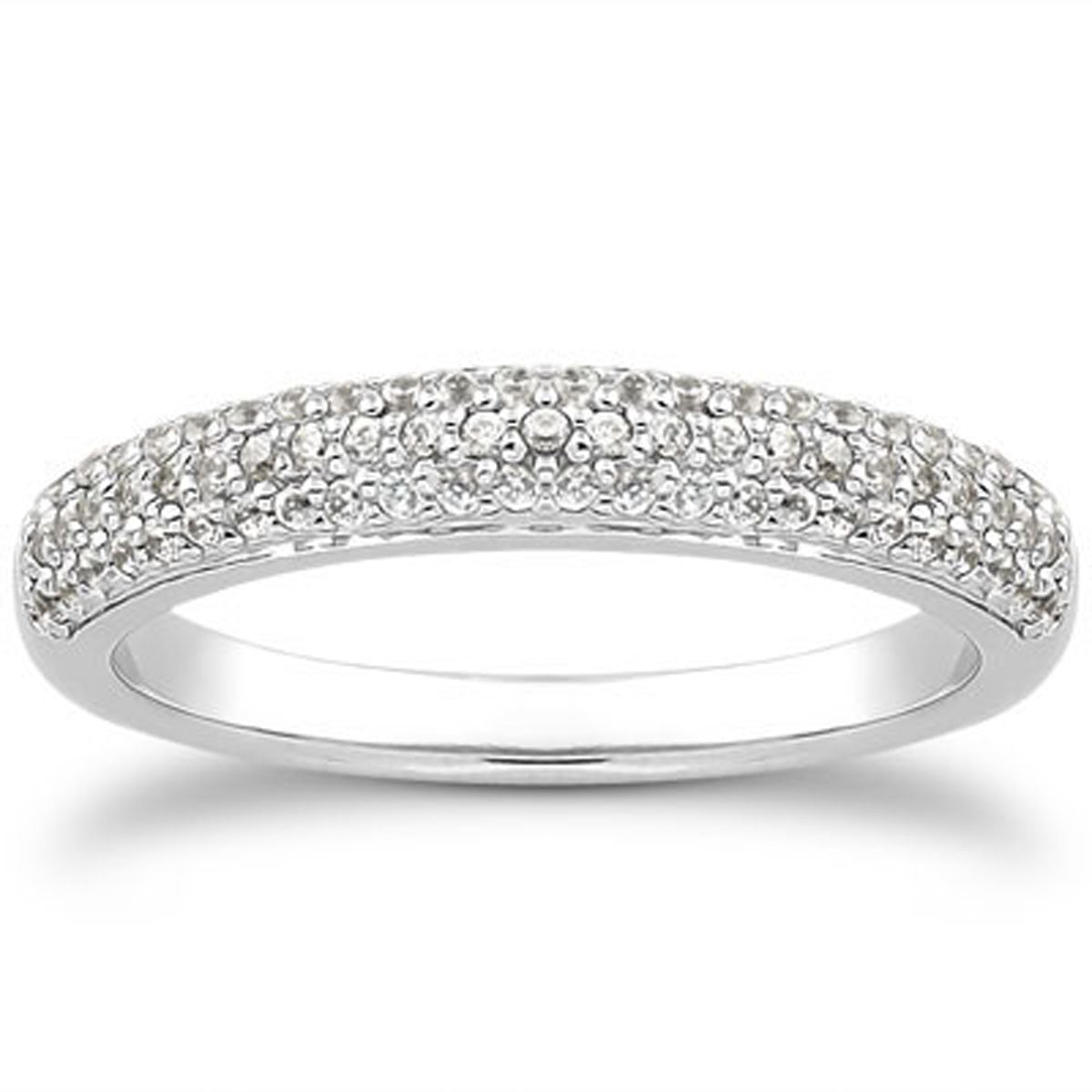 14k White Gold Triple Multi-Row Micro- Pave Diamond Wedding Ring Band by Bids.com