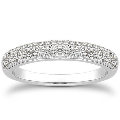 14k White Gold Triple Multi-Row Micro- Pave Diamond Wedding Ring Band by Bids.com