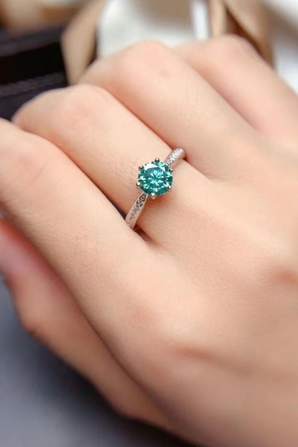 All For You 2 Carat Green Brilliant Round Cut Sparkala™ Platinum Over Pure Sterling Silver Ring by Sparkala