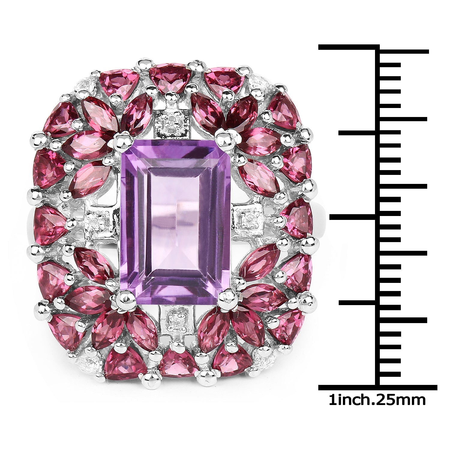 7.59 Carat Genuine Pink Amethyst, Rhodolite and White Topaz .925 Sterling Silver Ring by Bids.com