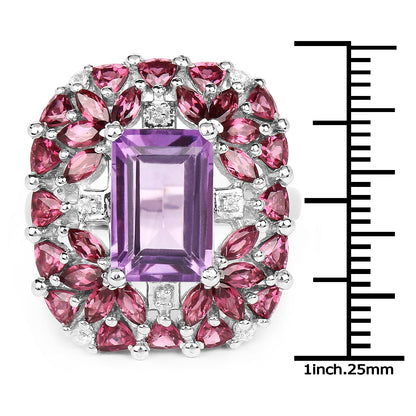 7.59 Carat Genuine Pink Amethyst, Rhodolite and White Topaz .925 Sterling Silver Ring by Bids.com