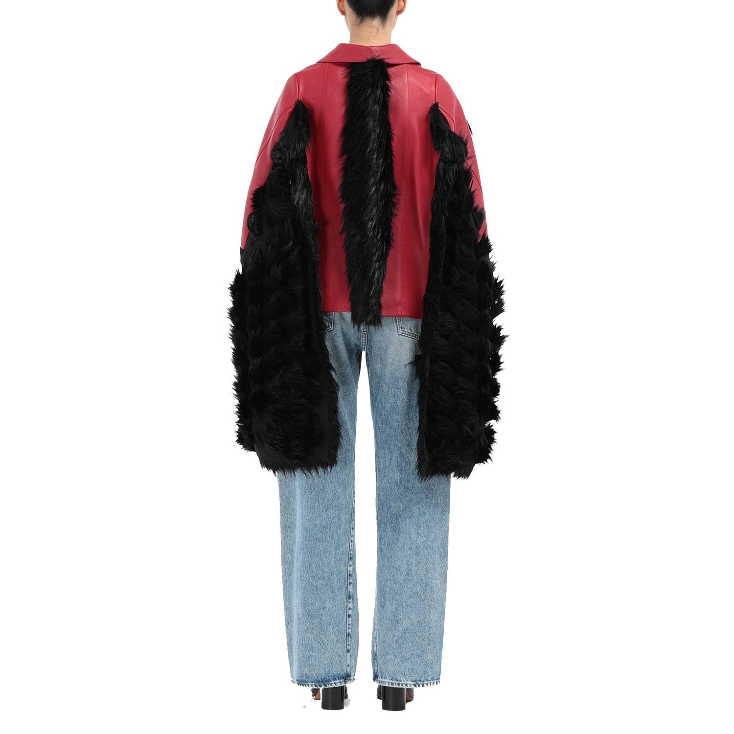 Maison Margiela Faux Fur Trimmed Leather Cape Jacket Women by Luosophy