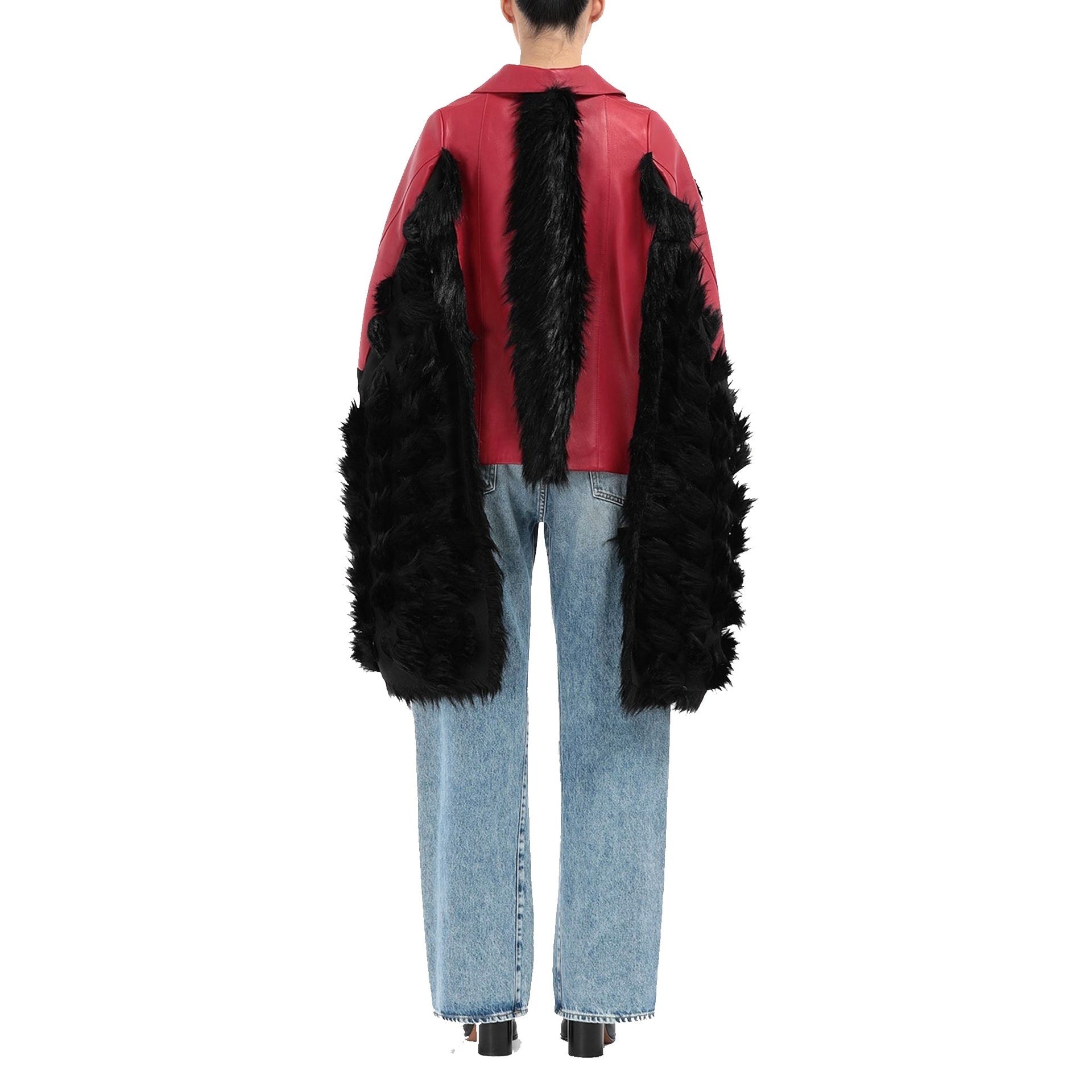 Maison Margiela Faux Fur Trimmed Leather Cape Jacket Women by Luosophy