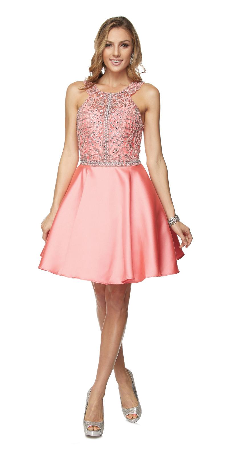 Juliet 779 Embellished Bodice Short Dress Sleeveless by DiscountDressShop
