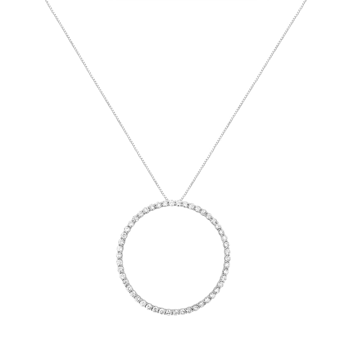 .925 Sterling Silver 4 cttw Prong Set, Round-Cut Diamond Open Circle Hoop 18" Pendant Necklace (J-K Color, I1-I2 Clarity) - DestGlow