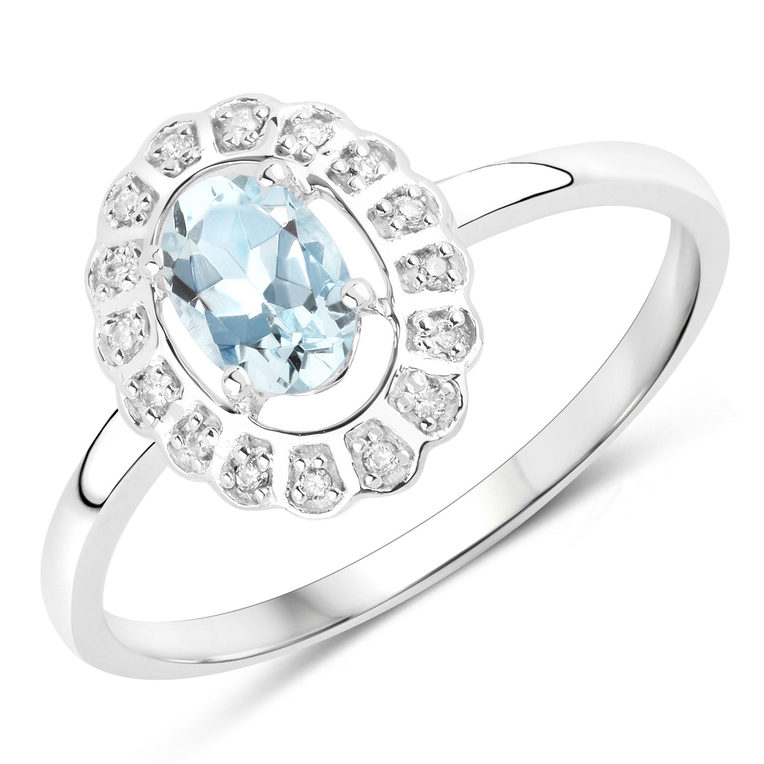 0.44 Carat Genuine Aquamarine and White Diamond 14K White Gold Ring by Bids.com