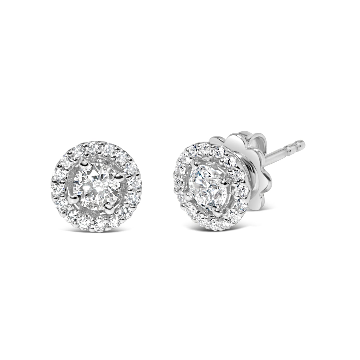 14K White Gold 3/4 Cttw Lab Grown Diamond Solitaire With Halo Stud Earrings (G-H Color, VS2-SI1 Clarity)  DestGlow