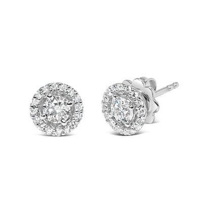 14K White Gold 3/4 Cttw Lab Grown Diamond Solitaire With Halo Stud Earrings (G-H Color, VS2-SI1 Clarity)  DestGlow
