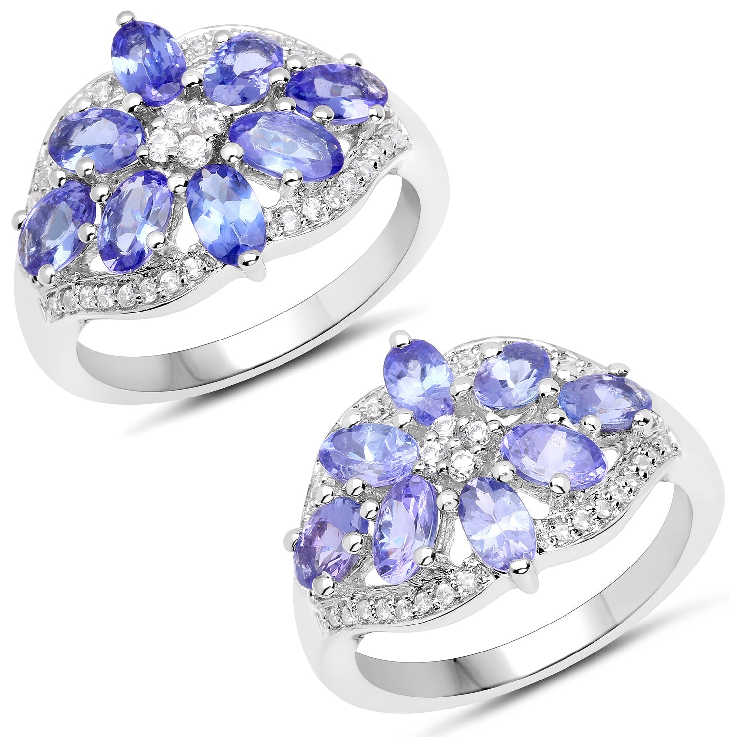2.27 Carat Genuine Tanzanite and White Zircon .925 Sterling Silver Ring by Bids.com
