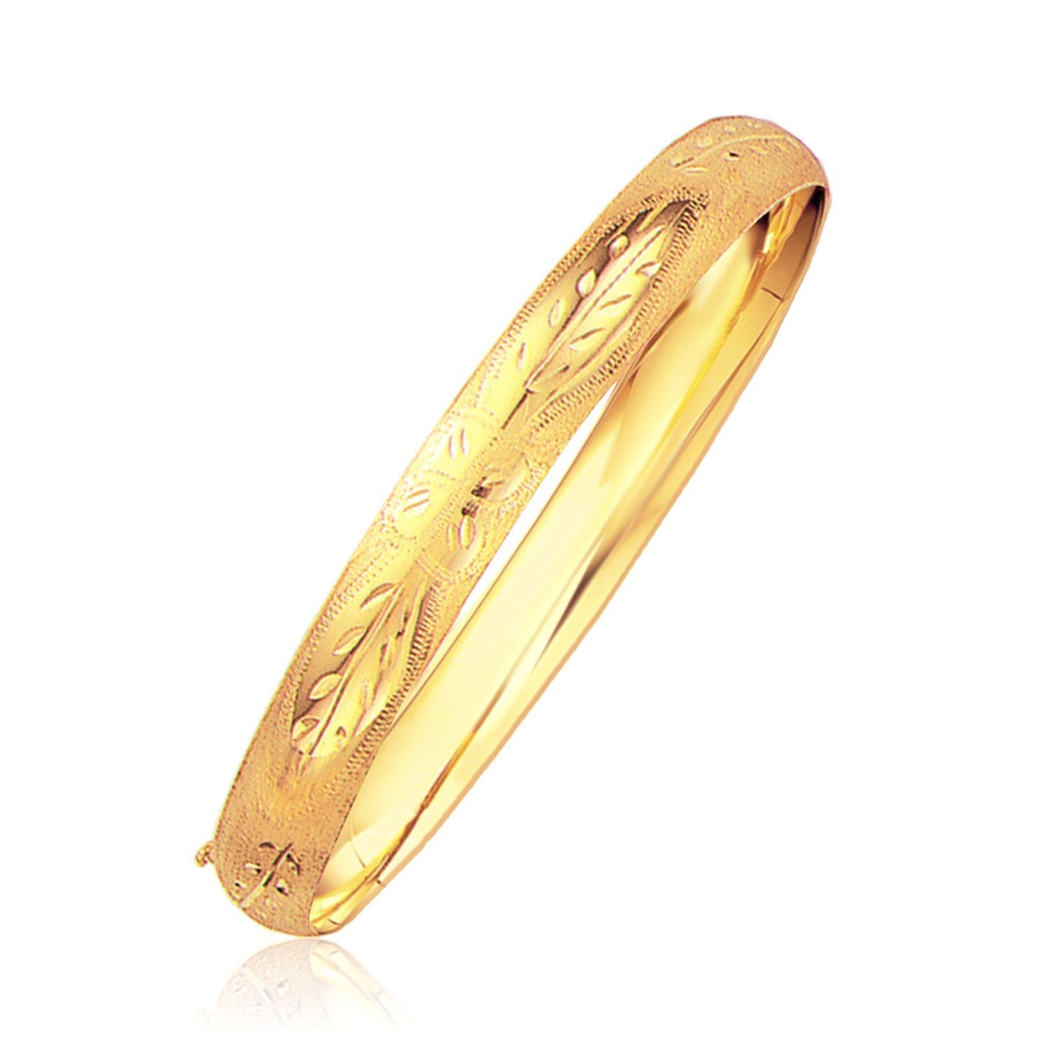 Classic Floral Carved Bangle in 14k Yellow Gold (8.0mm) by Bids.com