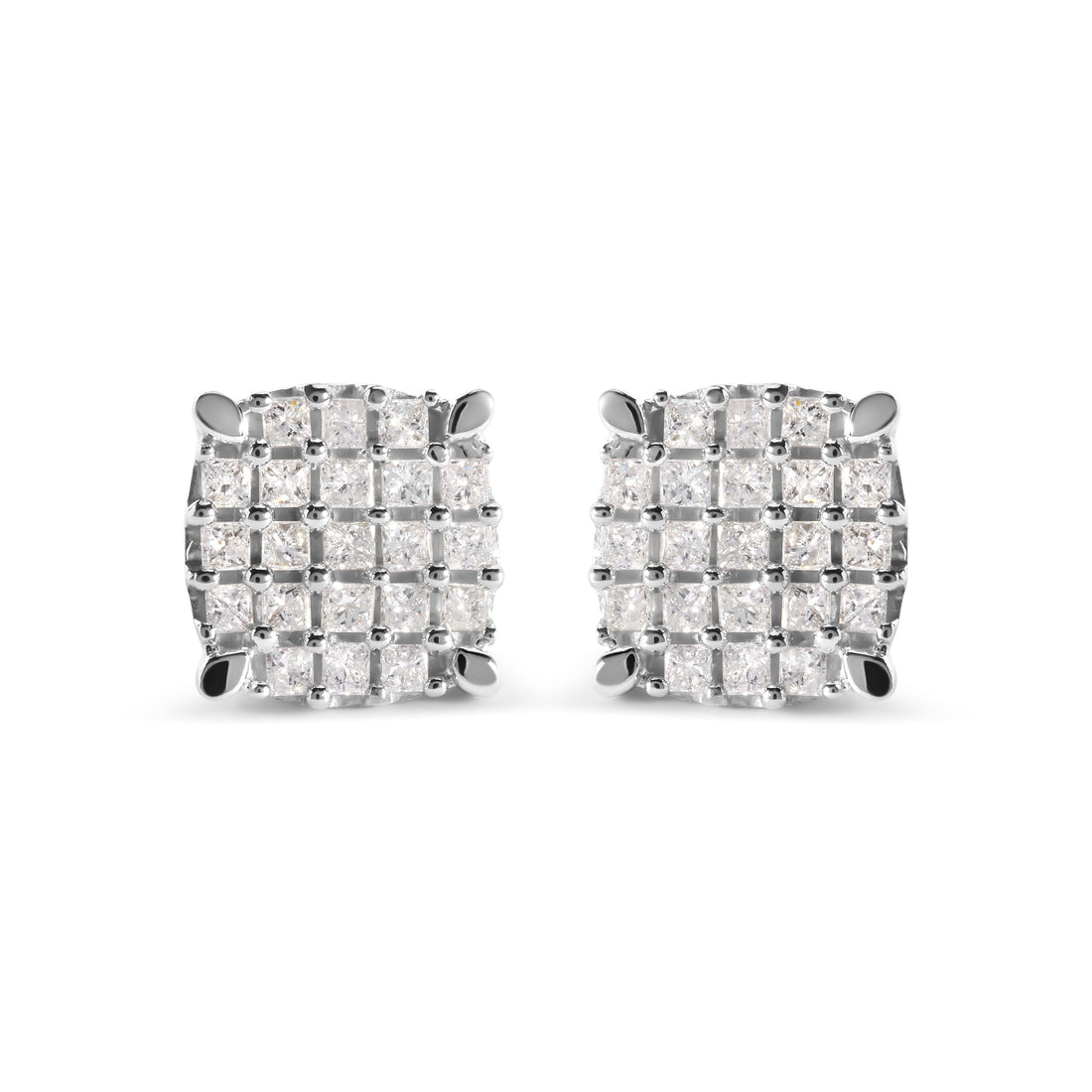 10K White Gold 3/4 Cttw Princess Diamond Composite Cushion Shape Stud Earrings (I-J Color, I1-I2 Clarity) by Bids.com