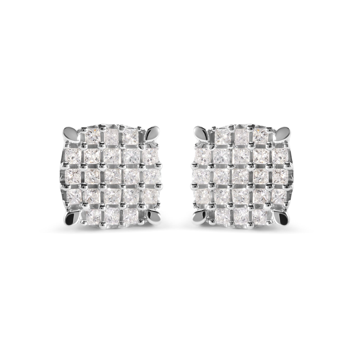 10K White Gold 3/4 Cttw Princess Diamond Composite Cushion Shape Stud Earrings (I-J Color, I1-I2 Clarity) by Bids.com