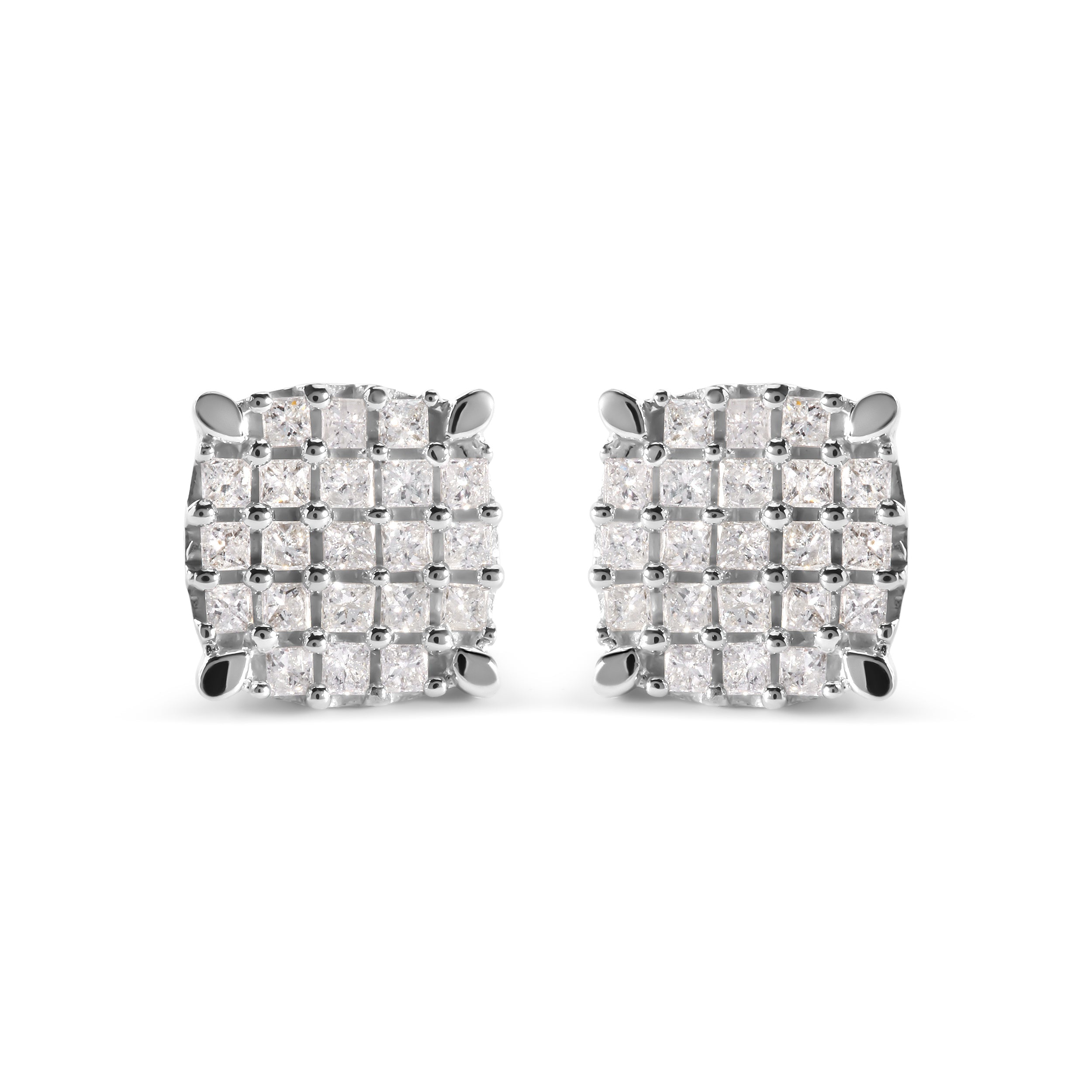 10K White Gold 3/4 Cttw Princess Diamond Composite Cushion Shape Stud Earrings (I-J Color, I1-I2 Clarity) by Bids.com