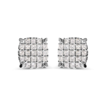 10K White Gold 3/4 Cttw Princess Diamond Composite Cushion Shape Stud Earrings (I-J Color, I1-I2 Clarity) by Bids.com