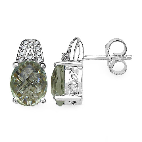5.25 Carat Genuine Green Amethyst and 0.15 ct.t.w Genuine Diamond Accents Sterling Silver Earrings by Bids.com