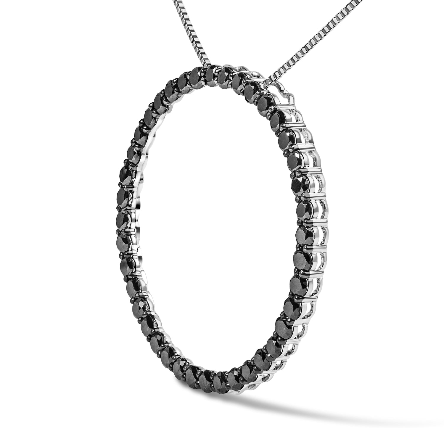 .925 Sterling Silver 4.0 Cttw Black Diamond Open Hoop Circle 18" Pendant Necklace (Black Color, I2-I3 Clarity) by Bids.com