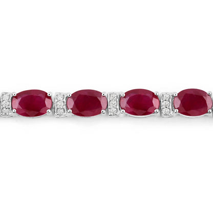 11.67 Carat Genuine Ruby and White Diamond 14K White Gold Bracelet  DestGlow