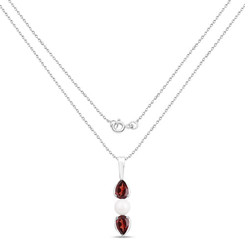 1.50 Carat Genuine Garnet and Pearl .925 Sterling Silver Pendant  DestGlow