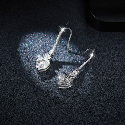 5.44 Carat 925 Sterling Silver Sparkala™ Heart Drop Earrings by Sparkala