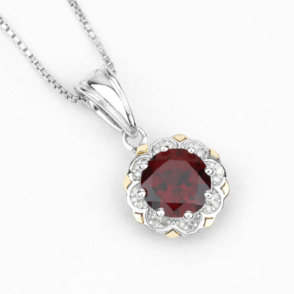 2.32 Carat Genuine Garnet and White Diamond 14K Yellow Gold with .925 Sterling Silver Pendant by Bids.com