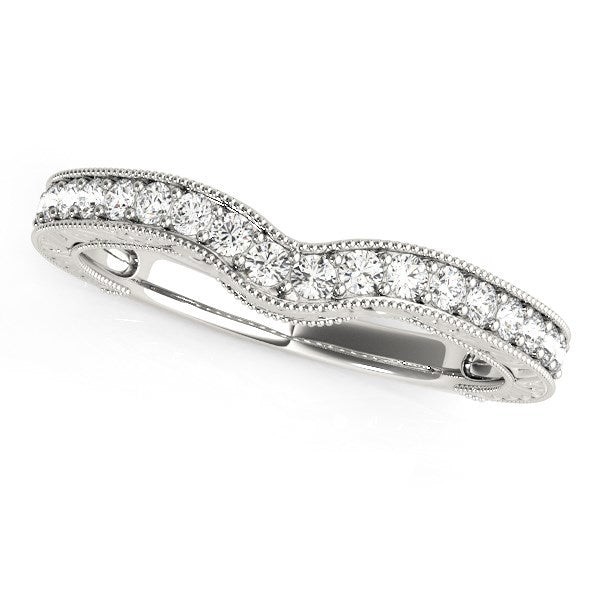 14k White Gold Bead Border Curved Diamond Wedding Band (1/4 cttw) by Bids.com