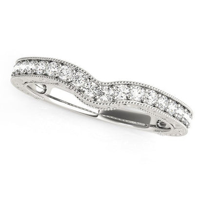 14k White Gold Bead Border Curved Diamond Wedding Band (1/4 cttw) by Bids.com