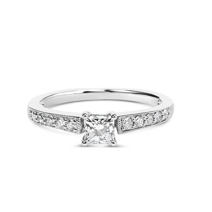 14K White Gold Diamond 1/2 Cttw Princess Cut Diamond Engagement Ring (G-H Color, VS2-SI1 Clarity) - Size 7 by Bids.com