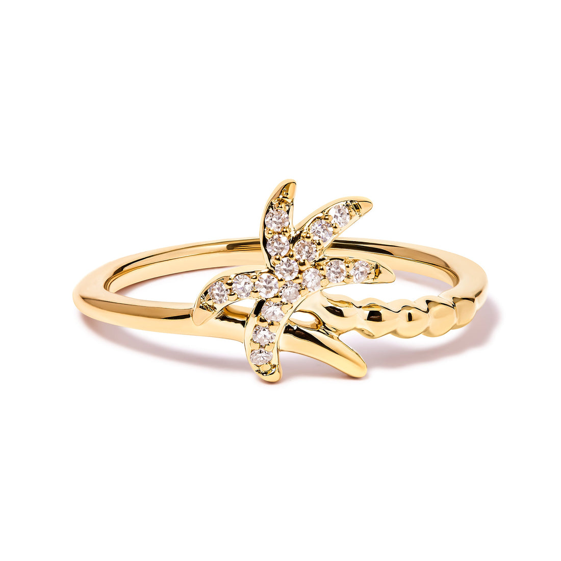10K Yellow Gold 1/10 Cttw Diamond Palm Tree Statement Ring (H-I Color, I1-I2 Clarity) - Ring Size 7 by Bids.com