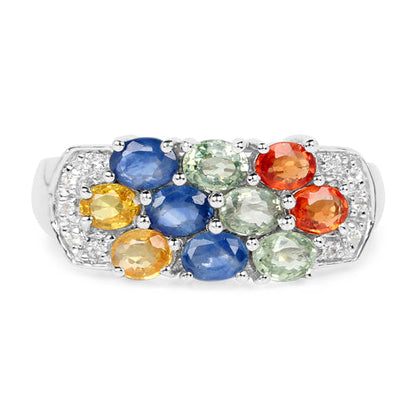2.05 Carat Genuine Multi Sapphire .925 Sterling Silver Ring by Bids.com
