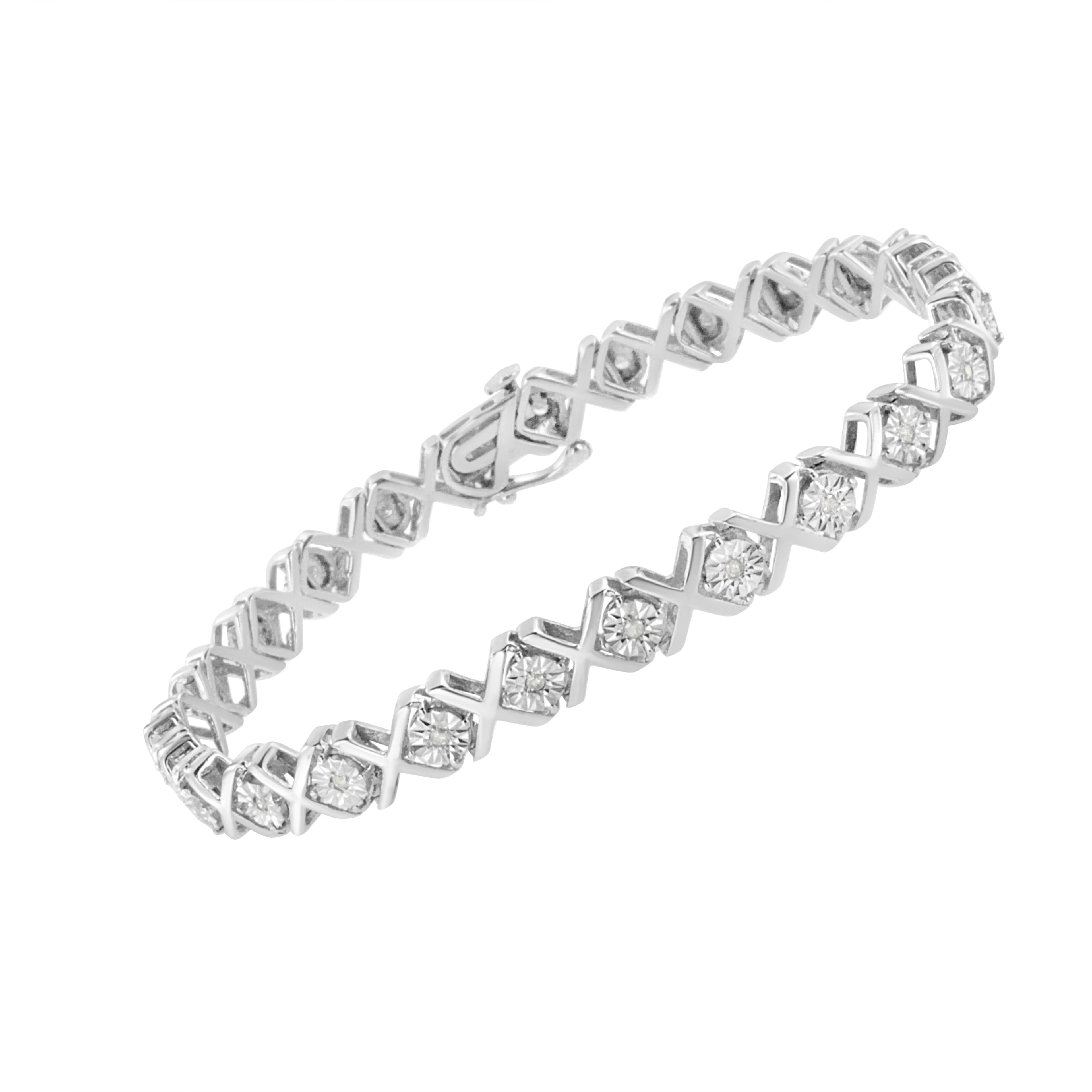 .925 Sterling Silver 1/4 Cttw Miracle Set Diamond "X" Link Bracelet (I-J Color, I3 Clarity) - 7.25" by Bids.com