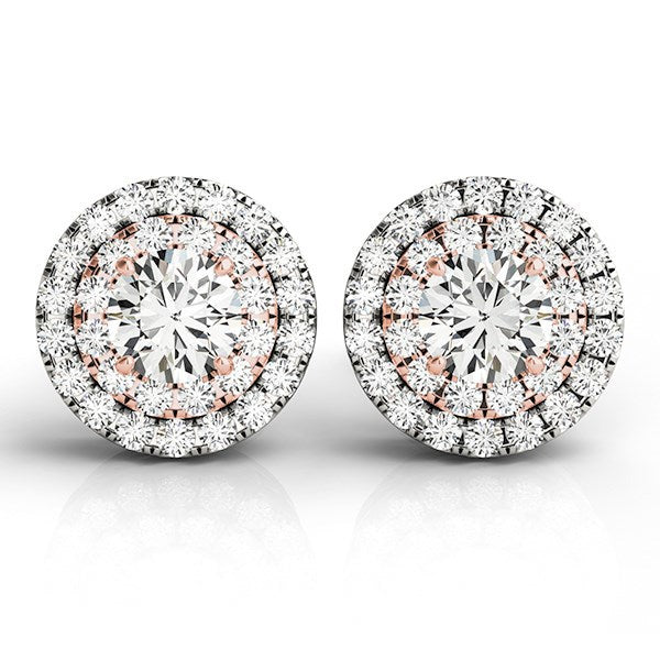 14k White and Rose Gold Round Halo Diamond Earrings (3/4 cttw) by Bids.com