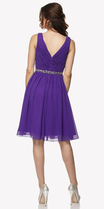 Juliet 786 Ruched V-Neck Cocktail Dress Embellished Waist by DiscountDressShop