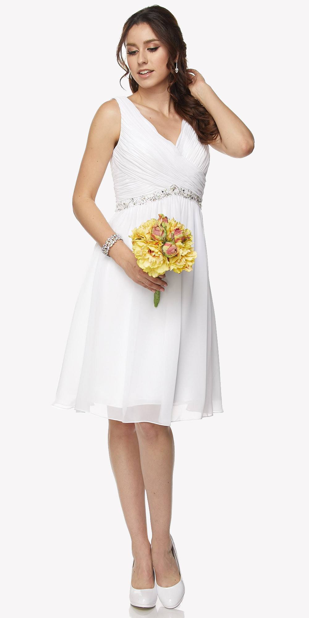 Juliet 786 Ruched V-Neck Cocktail Dress Embellished Waist by DiscountDressShop