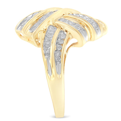 10K Yellow Gold Diamond Bypass Cocktail Ring (1 1/5 Cttw, I-J Color, I2-I3 Clarity) - Size 8 by Bids.com