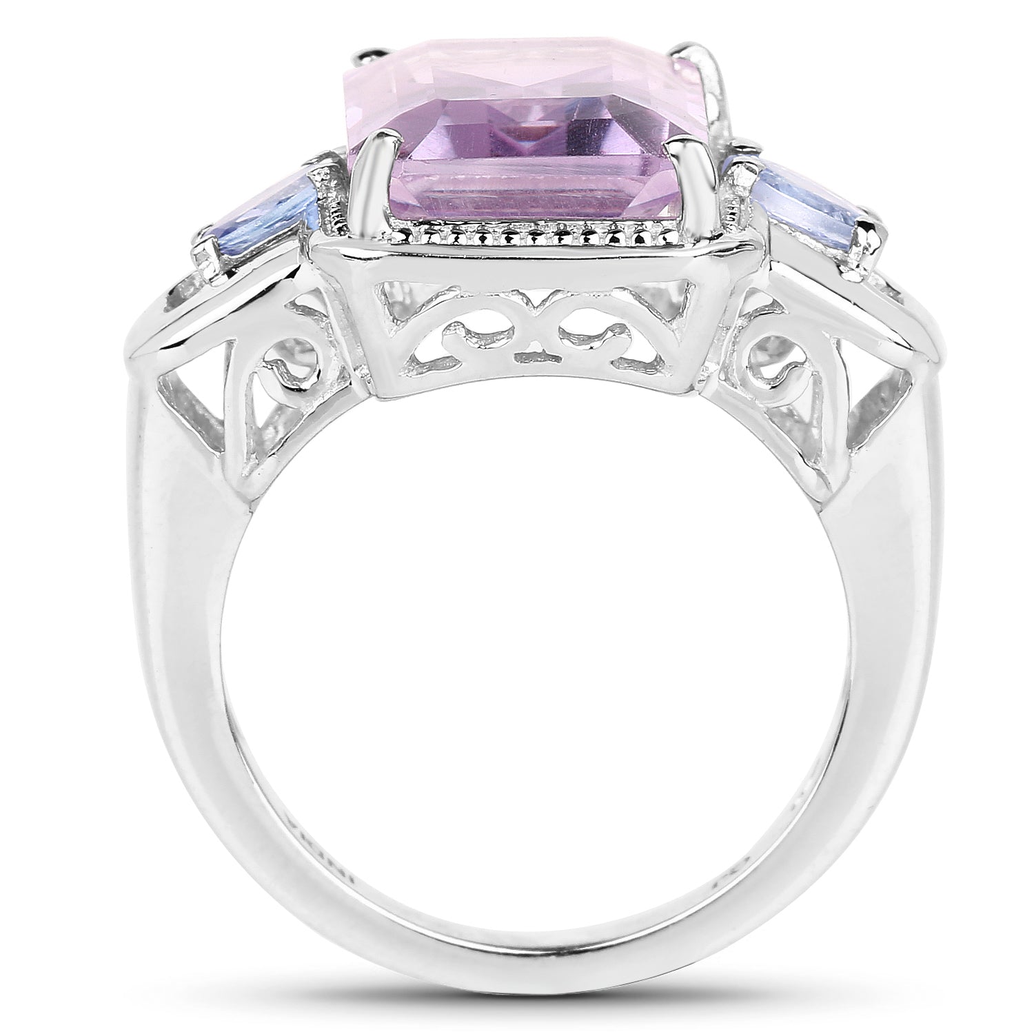 6.60 Carat Genuine Amethyst &amp; Tanzanite .925 Sterling Silver Ring  DestGlow