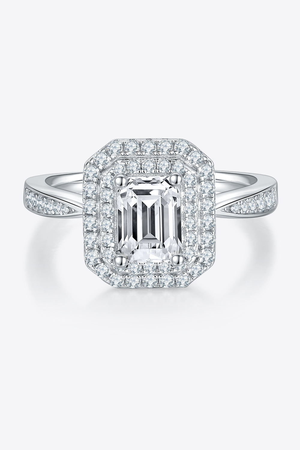 Adored 1 Carat Emerald-Cut Sparkala™ Platinum Over Pure Sterling Silver Side Stone Ring by Sparkala