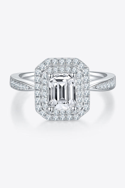 Adored 1 Carat Emerald-Cut Sparkala™ Platinum Over Pure Sterling Silver Side Stone Ring by Sparkala