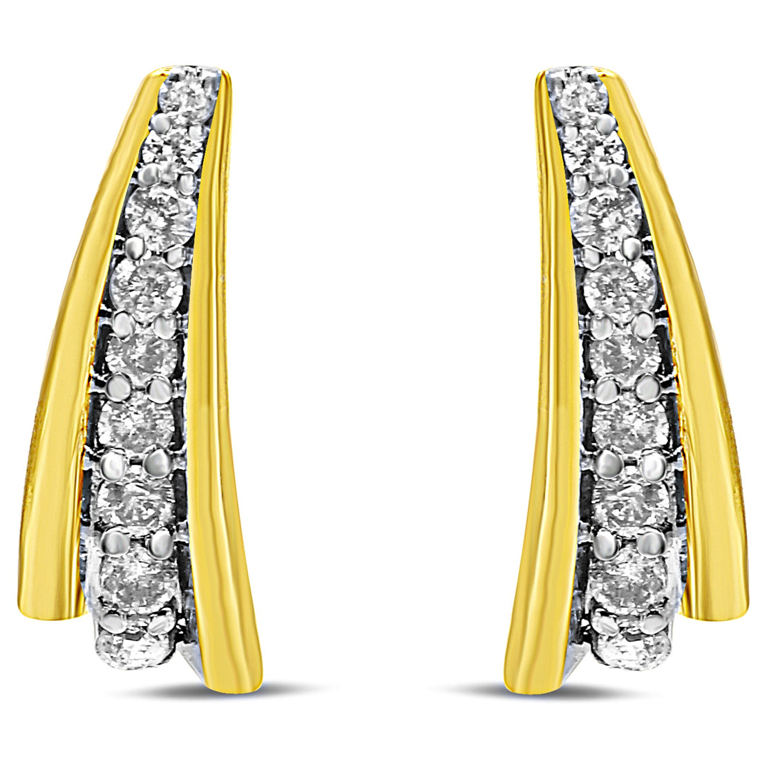 10K Yellow Gold Plated .925 Sterling Silver 0.50 Cttw Round Diamond Graduated Huggie Earrings (I-J Color, I2-I3 Clarity) by Bids.com